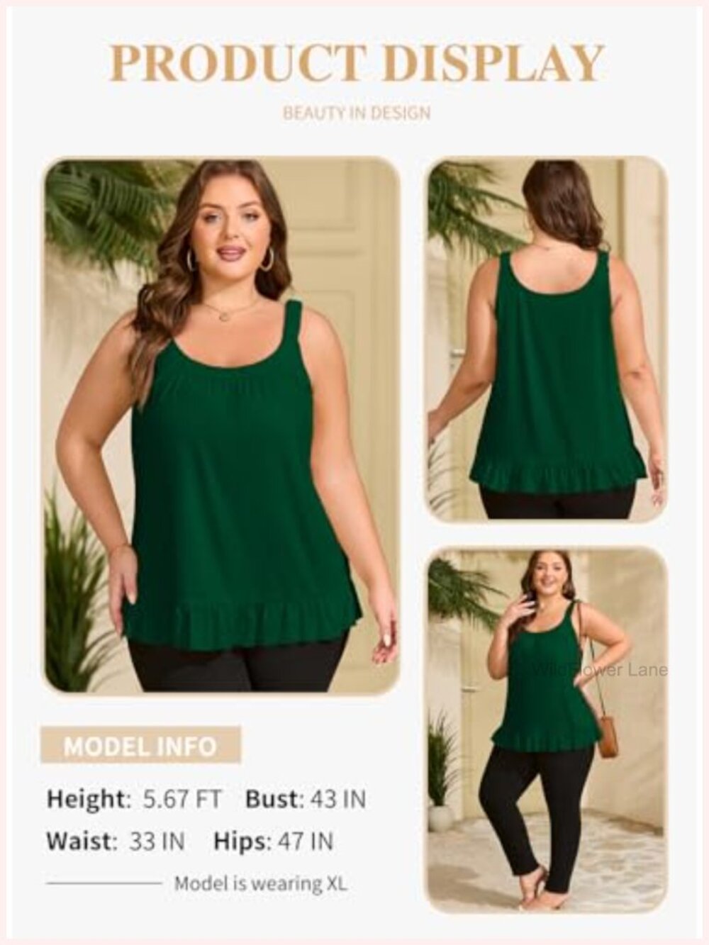 Plus Size Scoop Neck Pleated Front Tank Top Sleeveless Cami - Picture 2 of 6